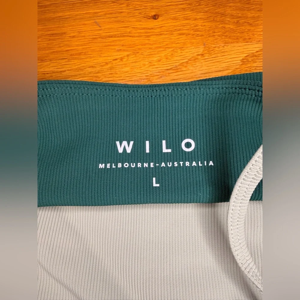 WILO Melbourne Asymmetrical Sports Bra Womens Large Green Ribbed Activewear - Picture 5 of 6